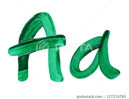 Hand-painted Green Letters A and a with isolated on white background. Hand-painted Green Letters A and a with isolated on white background. 127219765