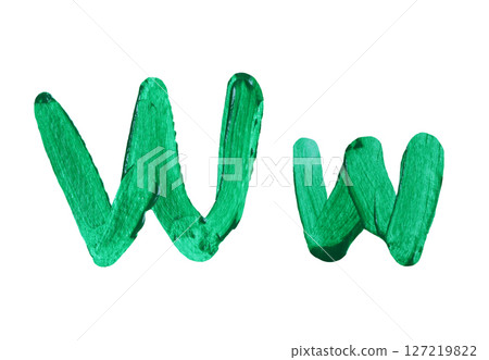 Hand-painted Green Letters W and w with isolated on white background. Hand-painted Green Letters W and w with isolated on white background. 127219822