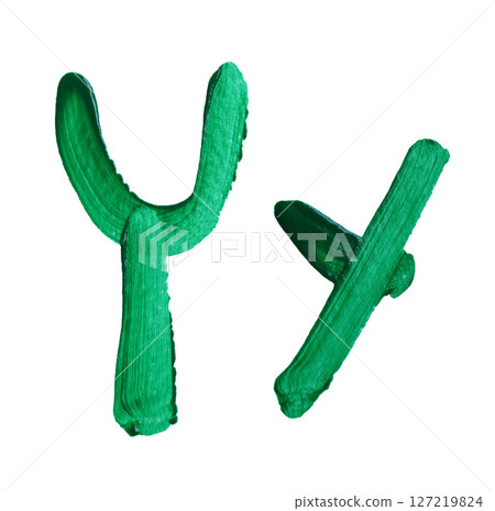 Hand-painted Green Letters Y and y with isolated on white background. Hand-painted Green Letters Y and y with isolated on white background. 127219824