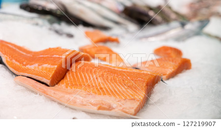 Salmon fillet on ice Salmon fillet on ice 127219907