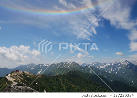 Hotaka mountains / Panoramic view of the Hotaka mountain range in midsummer and the summer sky of the circumhorizontal arc 127220354