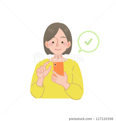 一位女士正在查看她的智慧型手機的插圖 一位女士正在查看她的智慧型手機的插圖 127220398