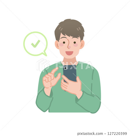 Illustration of a man checking his smartphone Illustration of a man checking his smartphone 127220399