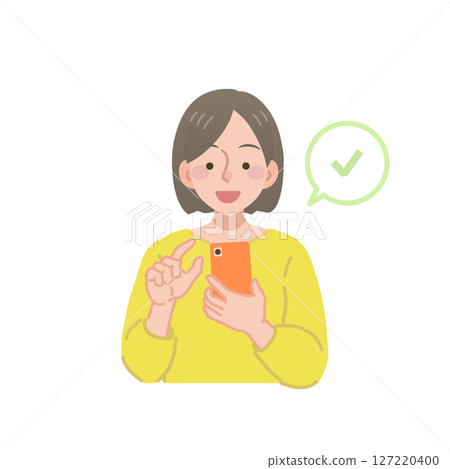 Illustration of a woman checking her smartphone 127220400