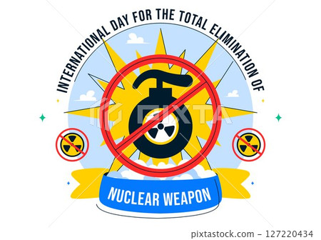 International Day for the Total Elimination of Nuclear Weapons Vector Illustration Featuring a Nuclear Bomb Explosion in a Flat Style Background 127220434