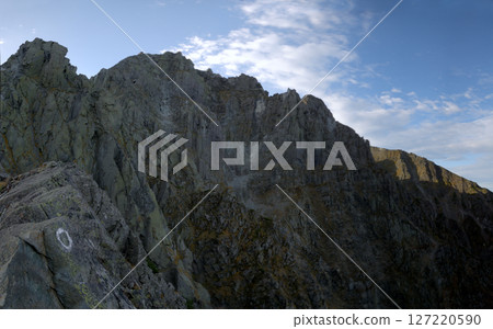 從槍穗高橫斷路線的落腳處望去，北穗高山北麓的斷崖滝谷的全景 127220590
