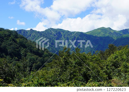 從飯豐連峰牛岩山附近看到的種卷山和三國山 127220623