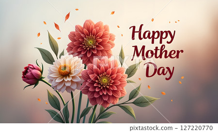 Elegant Mother's Day Greeting Card with Blooming Dahlias and Gentle Design 127220770