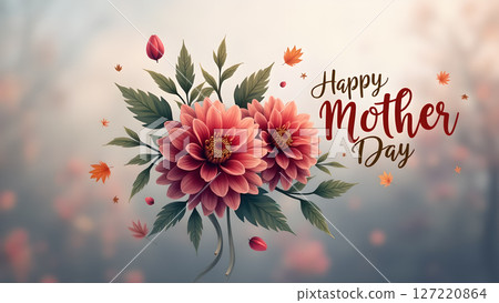 Elegant Mother's Day floral arrangement with soft pastel background and charming details 127220864