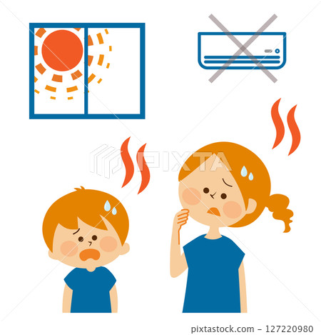 Heat stroke prevention parent and child indoor illustration material 127220980