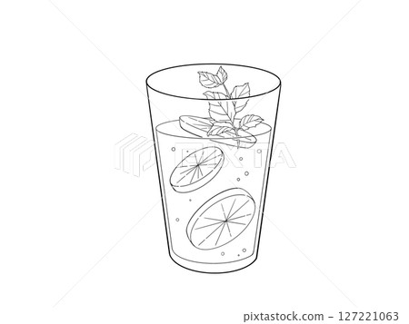 檸檬汁和薄荷的簡單線條畫插圖 127221063