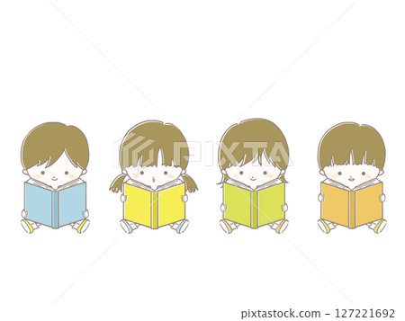 孩子們讀一本書的插圖 127221692