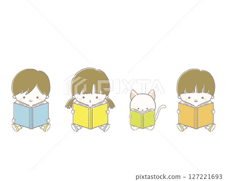 兒童讀書和貓的插圖 127221693