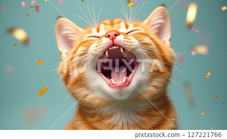 A cheerful orange striped cat with wide blue eyes A cheerful orange striped cat with wide blue eyes 127221766