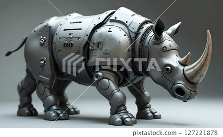 Futuristic armored rhino in a virtual environment. 127221878