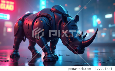 Mechanical rhino in cyber armor Mechanical rhino in cyber armor 127221881