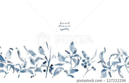 Watercolor painting. Monochrome vector illustration with watercolor touches. Monochrome botanical drawing. Summer plant frame. 127222206