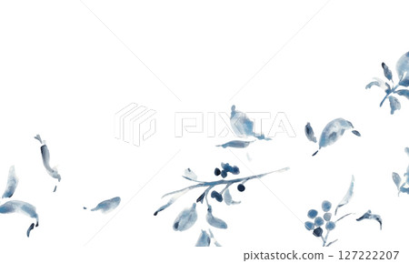 Watercolor painting. Monochrome vector illustration with watercolor touches. Monochrome botanical drawing. Summer plant frame. Watercolor painting. Monochrome vector illustration with watercolor touches. Monochrome botanical drawing. Summer plant frame. 127222207