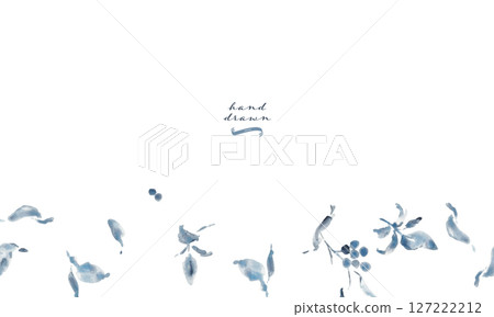 水彩畫。帶有水彩筆觸的單色向量插圖。單色植物繪畫。夏季植物框架。 127222212