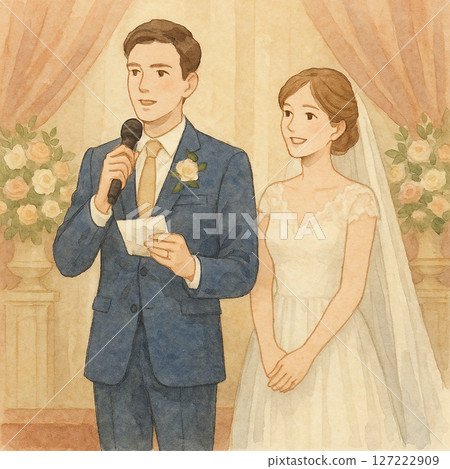 新郎婚禮致詞 | 婚禮儀式中感人的致詞時刻 | 新郎致詞現場與微笑的新娘 127222909