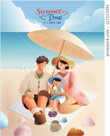 Happy Family Beach Vacation Illustration Summer Happy Family Beach Vacation Illustration Summer 127223095