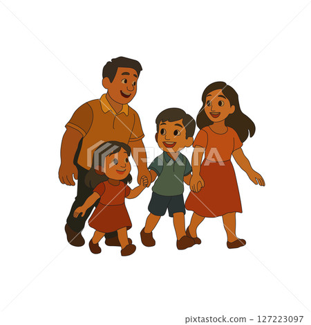 Happy Family Walking Together Line Art Happy Family Walking Together Line Art 127223097