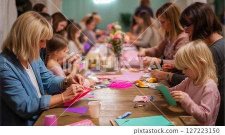 Crafting workshop in a cozy space brings community together for creativity and fun 127223150