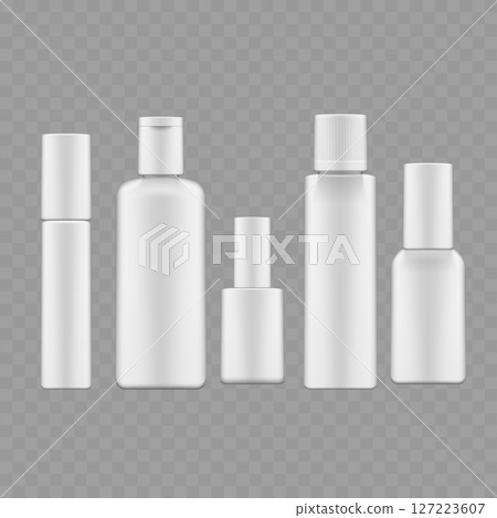 White Cosmetic Bottle Mockup Set - Beauty Packaging Collection. Vector 127223607