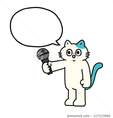 一隻有趣的貓在接受採訪時帶著對話泡泡 127223660