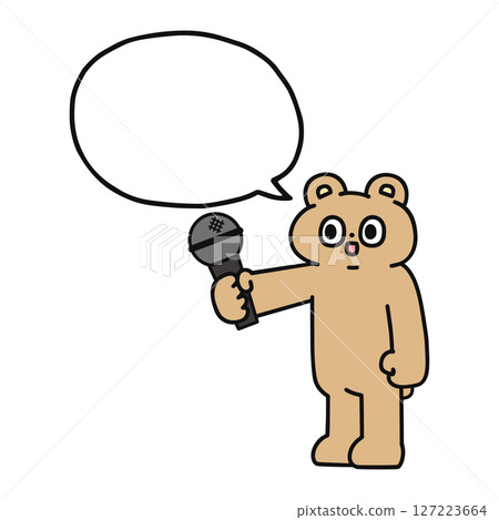A funny bear giving an interview with a speech bubble 127223664