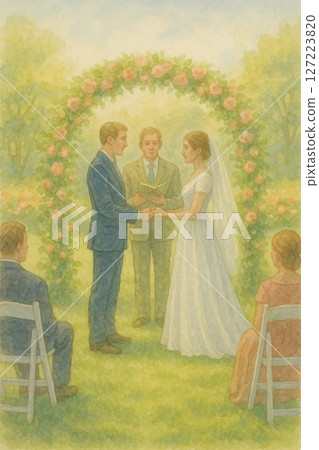Outdoor wedding vows | Flower student's love promise | Garden wedding vows, watercolor style illustration 127223820