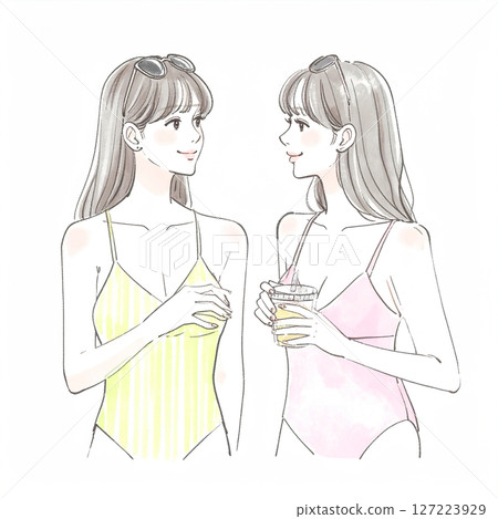 穿著泳衣的婦女和女孩的插圖素材 127223929
