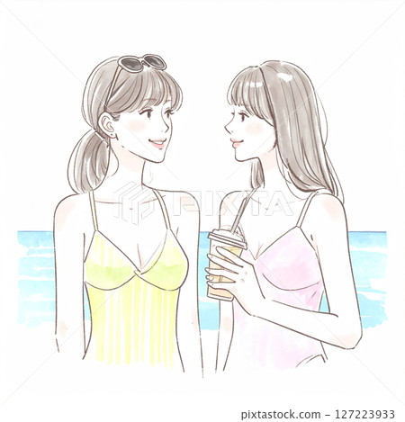 Illustration material of women and girls in swimsuits 127223933