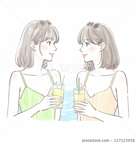 穿著泳衣的婦女和女孩的插圖素材 127223938