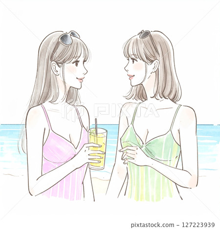 穿著泳衣的婦女和女孩的插圖素材 127223939