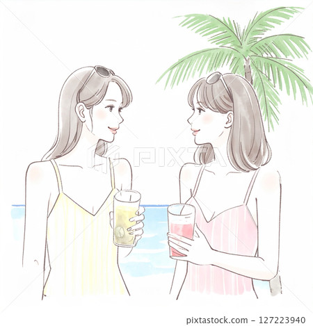 穿著泳衣的婦女和女孩的插圖素材 127223940