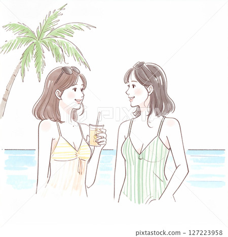 Illustration material of women and girls in swimsuits 127223958