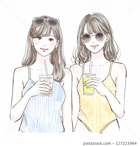 Illustration material of women and girls in swimsuits Illustration material of women and girls in swimsuits 127223964