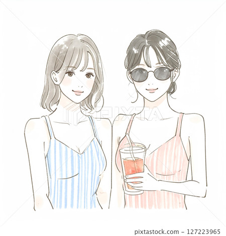 Illustration material of women and girls in swimsuits 127223965