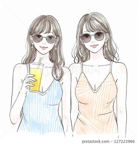 穿著泳衣的婦女和女孩的插圖素材 穿著泳衣的婦女和女孩的插圖素材 127223966