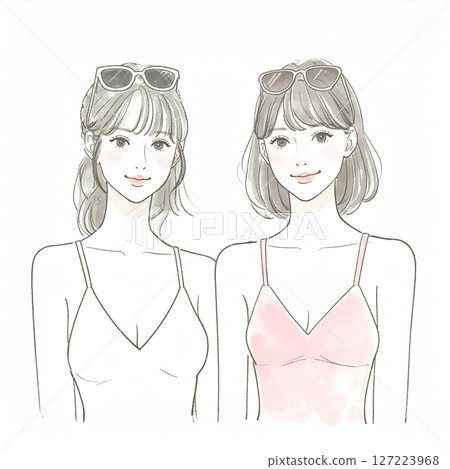 穿著泳衣的婦女和女孩的插圖素材 穿著泳衣的婦女和女孩的插圖素材 127223968