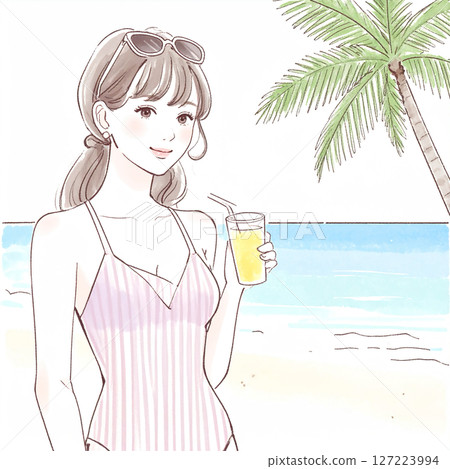 Illustration material of women and girls in swimsuits 127223994