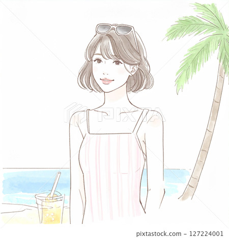 Illustration material of women and girls in swimsuits 127224001