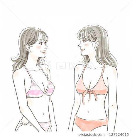 穿著泳衣的婦女和女孩的插圖素材 127224015