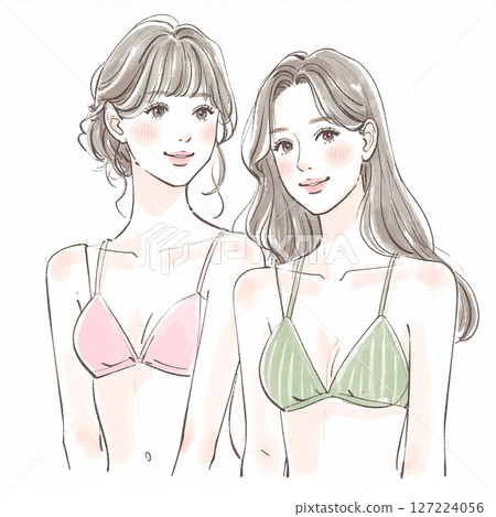 穿著泳衣的婦女和女孩的插圖素材 127224056