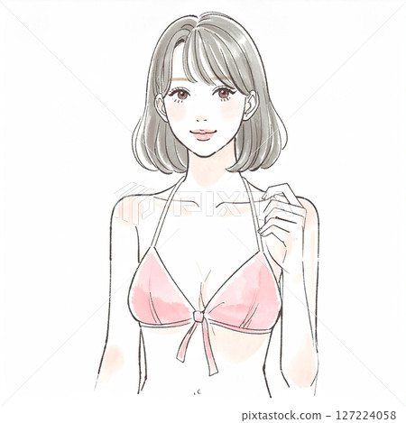 穿著泳衣的婦女和女孩的插圖素材 127224058