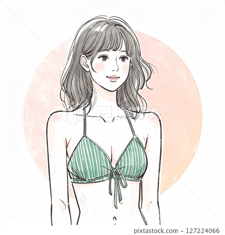 穿著泳衣的婦女和女孩的插圖素材 127224066