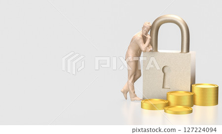 The Lock and coins for Security concept 3d Rendering. 127224094