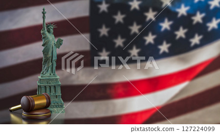The Statue of liberty and barbed wire on America flag 3d Rendering. 127224099