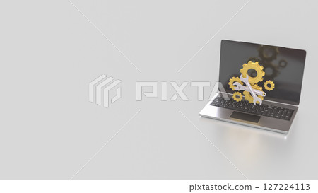 The Laptop and Gear for fix or repair concept 3d Rendering. The Laptop and Gear for fix or repair concept 3d Rendering. 127224113